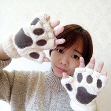Cute Bear Paw Plush Gloves Winter Warm  Knitted  Gloves High Quality Half Finger  Cartoon Glove For Girl and Women Gift