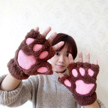 Cute Bear Paw Plush Gloves Winter Warm  Knitted  Gloves High Quality Half Finger  Cartoon Glove For Girl and Women Gift