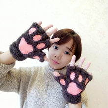 Cute Bear Paw Plush Gloves Winter Warm  Knitted  Gloves High Quality Half Finger  Cartoon Glove For Girl and Women Gift
