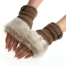 Amaizng Fashion Winter Knitted Faux Fur Fingerless Gloves Women Wrist Soft Warm Mitten Free Shipping
