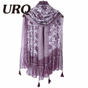 Large Soft Viscose Scarf with Tassels Floral Print for Women Bohemian Style Summer