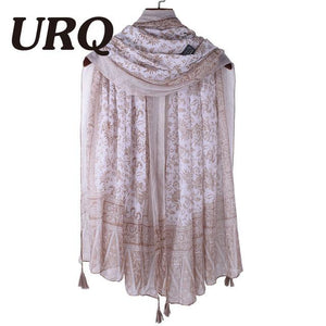 Large Soft Viscose Scarf with Tassels Floral Print for Women Bohemian Style Summer