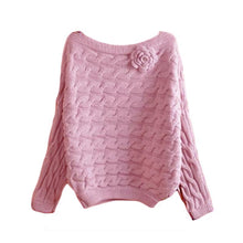 Women Sweater-Rose Twisted Bat Sleeve Neckline Knitted Jersey